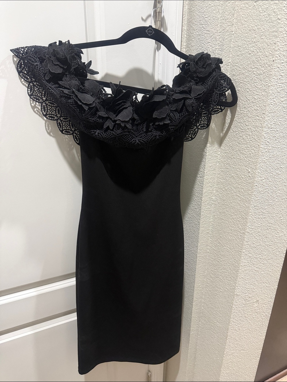 Fashion Nova Black Off Shoulder Floral Lace Dress